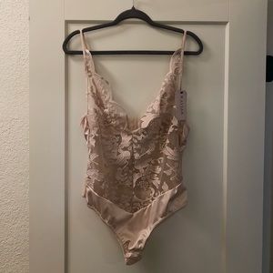Soft Pink/champagne lace body suit
